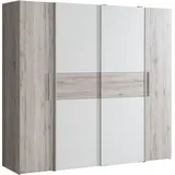 Forte KALIXTUS Schrank 200, Kleiderschrank Schwebetürenschrank Skandinavisch Schlafzimmer Drehtürenschrank, 4-türig, Holzdekor: Sandeiche/Weiß, 200 cm breit x 190.5 cm hoch x 62 cm tief