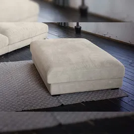 KAWOLA Big Sofa MADELINE Cord cremeweiß mit Hocker / 4 Zierkissen / Armlehntablett schwarz