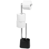 bremermann WC-Garnitur 3in1 inkl. Rollenhalter, WC-Bürste und Ersatzrollenhalter | Edelstahl rostfrei, inkl. 2 Ersatzbürstenköpfe | WC-Ständer schwarz