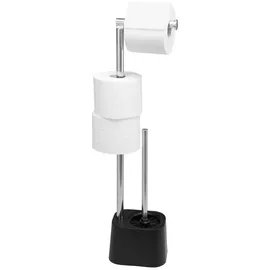 bremermann WC-Garnitur 3in1 inkl. Rollenhalter, WC-Bürste und Ersatzrollenhalter | Edelstahl rostfrei, inkl. 2 Ersatzbürstenköpfe | WC-Ständer schwarz