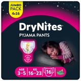 DryNites Huggies DryNites hochabsorbierende Nachtwindeln bei Bettnässen, für Mädchen 3-5 Jahre, 4 x 16 Stück (insg. 64 Stück), Monatspackung Windel-Pants
