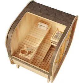 FinnTherm Fasssauna ScandiCube Mini Xs Fasssauna 2 Sitzbänke aus Holz , Sauna Mit 42 mm Wandstärke, Außensauna mit Montagematerial - FinnTherm