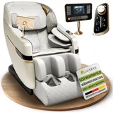 Juskys Massagesessel Naxos mit LCD-Bedienung, Bluetooth, USB & Heizung – Weiß/Hellgrau