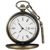 Tiong Vintage Taschenuhr mit Kette römische Ziffern Skala Einzigartiger Quarz mit Kalender Taschenuhren Geburtstagsgeschenke