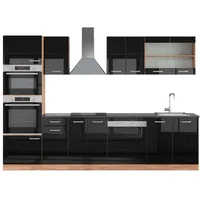 Vicco R-Line Küchenzeile Schwarz Hochglanz/Goldkraft Eiche 300 cm mit HochschrankAP Anthrazit