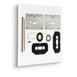 Leinwandbild KOMAR "Assembly Instructions Cassette - Größe 40 x 40 cm", schwarz-weiß (farbe bild(er): schwarz, weiß, braun), B:40cm, Papier, Holz, Bilder, Keilrahmenbild mi Echtholzrahmen