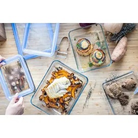 Pyrex Pyrex Zero Kunststoff-Vorratsgläser, rechteckig, Borosilikatglas, Glasdeckel, ofenfest (1 x 0,8 l + 1 x 1,5 l + 1 x 2,6 l) - Transparent