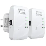 7links WiFi Repeater: 2er-Set Mini-WLAN-Repeater mit WPS-Taste, 300 Mbit/s, 2,4 GHz & LAN (WiFi Extender, Verstärker, Kabel)