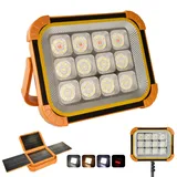 Tragbare LED-Solarar Akku Baustrahler, 24.000 mAh mit Stufenloser Helligkeitsregelung, Wiederaufladbare Akku Led Strahler für Campen, Baustellen, Notbeleuchtung (Orange Pro)