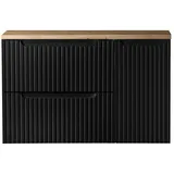 Lomadox Badezimmer Waschtisch-Unterschrank 90cm, in schwarz mit Eiche, gerillte Front, grifflos