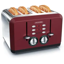 Arendo Toaster 4-Schlitz im Edelstahlgehäuse für 4 Scheiben, extrabreite Röstschlitze, leichte Reinigung, Rot