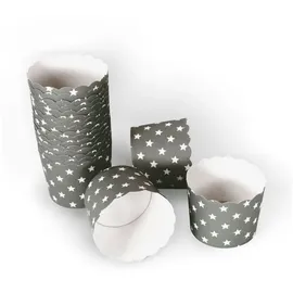 Frau Wundervoll Frau WUNDERVoll® 100 Muffin Backformen grau weiß Sterne, Durchmesser 6,1 cm/Muffins Muffinbackform Muffinform Form Backförmchen Cupcake Formen Förmchen Papier Cupcakeformen