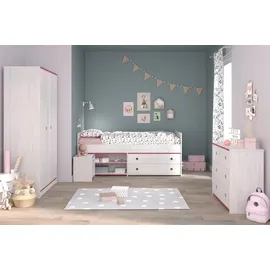 58 aufm Kessel KINDERZIMMER SET Parisot Smoozy 4-tlg. Holzdekor Kiefer Weiß/Pink