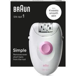 Braun Silk•épil 1 1-010 Epilierer mit Kabel zur Haarentfernung, für Wochen, weiche Haut, weiß/rosa