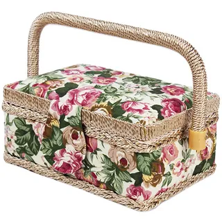 Großer Nähkorb, extra großer Nähkorb, Vintage Flora Sewing -Rückenet für Nähräume, handgefertigter Nähkorborganisator für Nadeln, Gewinde