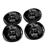 4 x Nabendeckel 60mm Durchmesser Nabenkappen Felgendeckel Felgenaufkleber Gel Emblem Doming für Auto Felgen Kfz Tuning Zubehör Radnabenkappen DM006 (Nr. 14 Born to Ride, Nabendeckel Set)