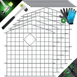 KESSER® Teichzaun Gartenzaun Steckzaun Komplettset Metall Zaunelemente Inkl. Hammer + Befestigungsstäben, Zaun zum stecken für Garten, Oberbogen Rund Gitterzaun Set Freigehege für Hunde
