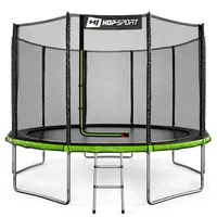 Hop-Sport Trampolin Outdoor - Ø 244/305/366/427/488 cm - Trampolin mit außenliegenden Sicherheitsnetz, Stabiler Rahmenkonstruktion & Sicherheitszertifikaten - Komplettset mit Leiter (366 cm)