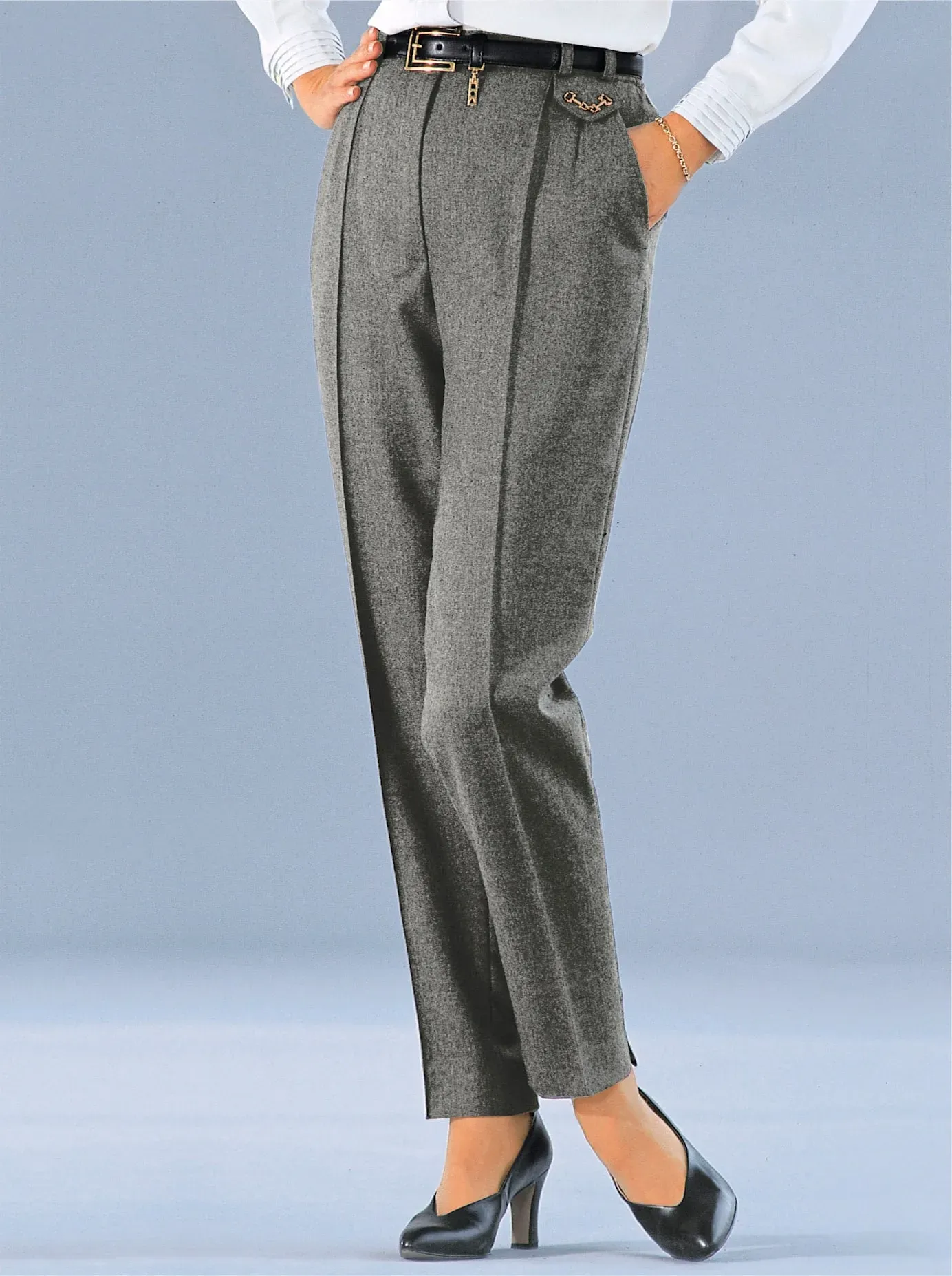 Webhose COME ON, Damen, Gr. 255, Extrakurzgrößen, grau (hellgrau, meliert), 96% Schurwolle, 4% Elasthan, meliert, unifarben, lang, Hosen