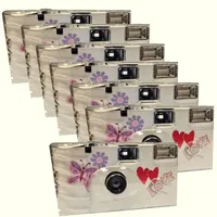 7X PHOTO PORST Einwegkamera Butterfly, Edition Liebe & Love & Herzen, mit Blitz, Batterien und Film (7er Pack, je 27 Aufnahmen, 35mm Farbfilm)