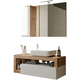 WELLTIME »Hamburg, Badezimmerset 2tlg. Breite 110 cm, Badmöbel, Waschtisch inkl.«, (Spar-Set, 2 St.), Waschbecken, Spiegelschrank mit LED Aufbauleuchte, Soft-Close-Funktion