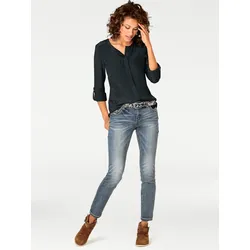 Seidenbluse HEINE, Damen, Gr. 40, schwarz, 100% Seide, unifarben, Rundhals, Langarm, Blusen