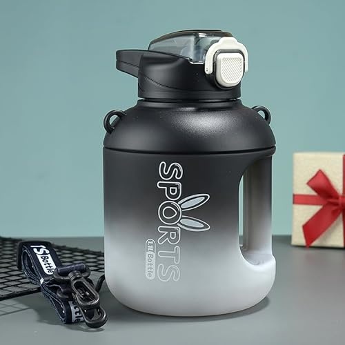 X SIM FITNESSX 1.1L große Wasserflasche mit Zeitmarkierungen-Tracker Sport Drink Bottle Trinkflasche BPA FREE für Schule Yoga Fitness (Schwarz)