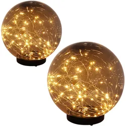 2x LED Solar Kugel Lampen Außen Deko Steck Strahler Garten Weg Beleuchtung Terrassen Leuchten rauch