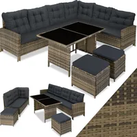 tectake Polyrattan Lounge Set, Gartenmöbel Set mit Sofa, Hocker + Tisch, Balkon Möbel Outdoor, 5-teilige Sitzgruppe, inkl. Sitz- & Rückenkissen, ideal für Garten, Terrasse, Balkon - Natur