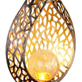 GLOBO LED Solarleuchte, Feuer-Effekt, Tropfen-Optik, Crackle gold