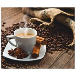 Küchenrückwand ARTLAND "Kaffeetasse Leinensack mit Kaffeebohnen", braun, B:60cm H:50cm, Aluminium, Spritzschutzwände, Alu Spritzschutz mit Klebeband, einfache Montage