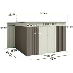 WASABI Metallisches Gartenhaus Uppsala 13,22m2 - 333x397x191cm. Gartenhaus