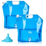 Votgutvo 2 Stück 10L Faltbarer Wasserkanister Faltbar mit Hahn Faltkanister mit Tragegriff BPA-Frei Wiederverwendbare Wasserbeutel für Outdoor Camping Wanderungen Picknicks(Mit Trichter)