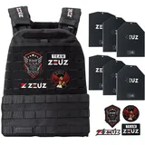 ZEUZ Verstellbare Gewichtsweste 16,5 KG für Fitness, Calesthenics & CrossFit - Weights Plattenträger, Taktische Weste, Plate Carrier & Tactical Gewicht Vest - Enthält 4 Patches - 19 Gewichte - Schwarz