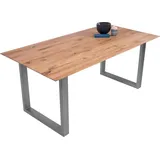 Sam Esszimmertisch Schweizer Kante eckig massiv & geölt Eiche 180x90 silber U-Gestell Lotte - Naturbelassen
