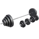 GORILLA SPORTS® Langhantel Set - 60kg, 100kg oder 130kg, Langhantelstange 170cm, 2 Kurzhanteln, Hantelscheiben aus Kunststoff, 30mm, mit Sternverschlüssen - Hantelset, Langhanteln, Gewichten, Fitness