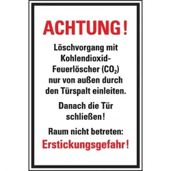 Aufkleber I Zusatzschild, Löschvorgang mit CO2 Feuerlöscher durch Türspalt, Folie, 200x300mm
