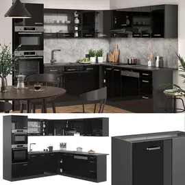 Vicco Winkelküche R-Line L-Form 247 cm Schwarz Hochglanz