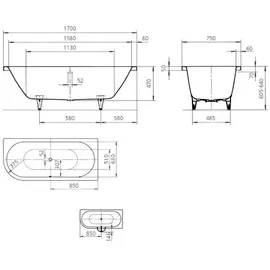Kaldewei Centro Duo 1 Eckbadewanne 75 x 170 cm (282900010667)