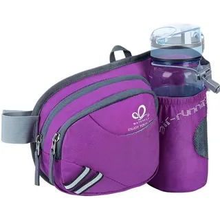 WATERFLY Gürteltasche Bauchtasche mit Flaschenhalter Damen und Herren, Atmungsaktiv Sport Hüfttasche für Laufen Radfahren Camping Klettern Reisen Wandern Joggen Hundetraining