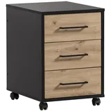 MÖBELPARTNER Rollcontainer schwarz, artisan-eiche 3 Auszüge 40,1 x 50,0 x 57,0 cm