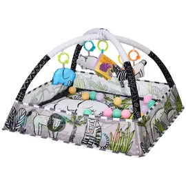 KIKKABOO Spielbogen, Krabbeldecke 2 in 1, Greiflinge, 18 Spielbälle, Bällebad grau