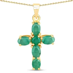 Rafaela Donata Kette Kreuz Sterling Silber Saphir (glasgefüllt) in Gelbgold Green Damen 