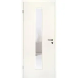 Kilsgaard Zimmertür mit Lichtausschnitt/Glas schmal mittig Esche weiß Lamikor Typ 43/LA05 Rundkante, DIN Links, 735x1985 mm,Klarglas (ESG)