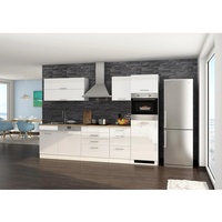 Held Möbel Küchenzeile Mailand 300 cm Weiß, Hochglanz-Weiß Matt mit E-Geräten