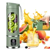 Tragbarer Mixer Smoothie Maker, Mini Mixer to go 450 ml, Wiederaufladbar, Becher mit LED Display, 12 Klingen, BPA-frei, Portable Blender für Milchshake, Saft, Smoothie