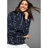 delmao Sweatjacke DELMAO, Damen, Gr. 32/34 (XS), blau (dunkelblau, weiß), angeraute Sweatware, Obermaterial: 80% Baumwolle, 20% Polyester, casual, figurbetont hüftbedeckend, Langarm, Sweatjacken, mit Allover-Print - NEUE KOLLEKTiON