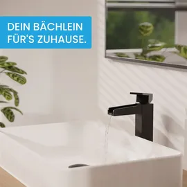 Bächlein Badarmatur Sotira fürs Bad in Bachlauf-Design, Einhebelmischer mit langlebiger Keramikkartusche und Montage-Set, Bad Wasserhahn Matt Schwarz
