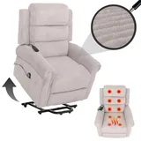 Fernsehsessel MCW-K63, Relaxsessel, Liegefunktion Aufstehhilfe Massage Heizfunktion, Stoff (220g/m2) Cord ~ hellgrau