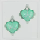 Navidacio Christbaumschmuck 2 tlg. Glas-Herzen Set in Hochglanz Modern Mint Silberne Ornamente